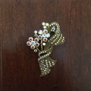 Vintage Faux Gold and Crystal Brooch